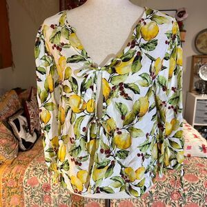Marc New York Lemon Linen Blend Tie-Detail Blouse